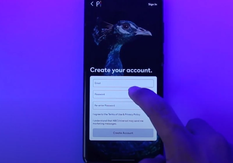 Creating a Peacock TV account on your phone