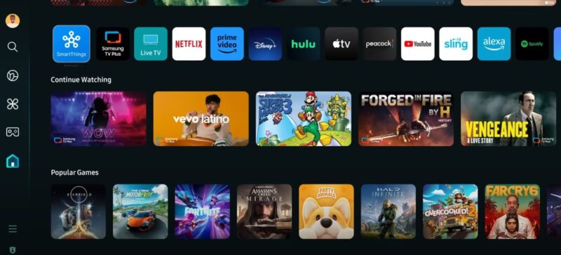 User interface of Tizen OS on Samsung TV